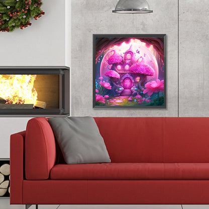 Pink Mushroom Hut - Full Round Drill Diamond Painting 30*30CM