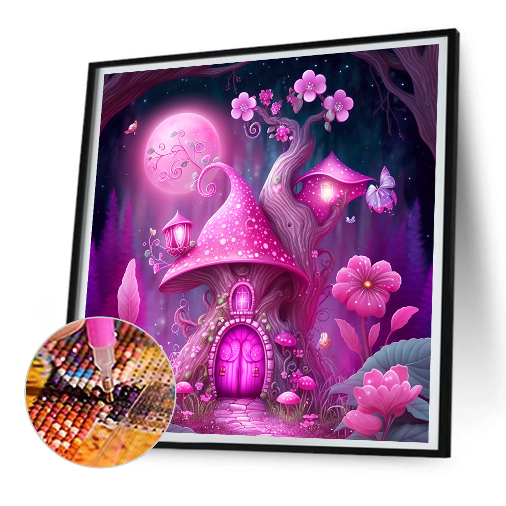 Purple Red Mushroom Hut - Full Round Drill Diamond Painting 30*30CM