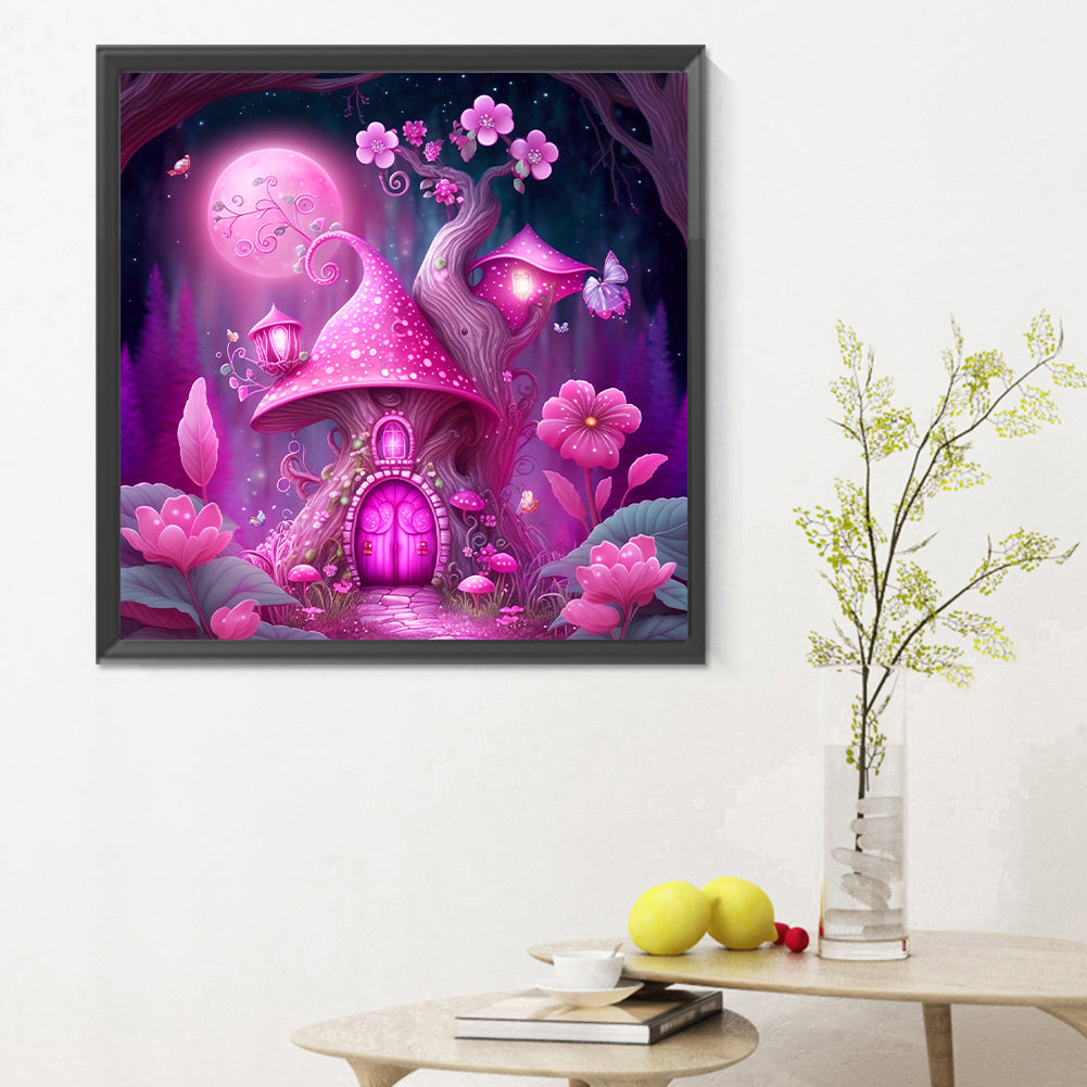 Purple Red Mushroom Hut - Full Round Drill Diamond Painting 30*30CM