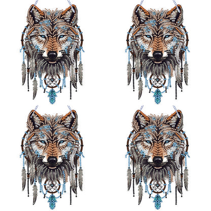 Special Shape DIY Diamond Painting Ornaments Wolf Head Full Drill Art Kit (#4)