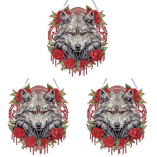 Special Shape DIY Diamond Painting Ornaments Wolf Head Full Drill Art Kit (#2)