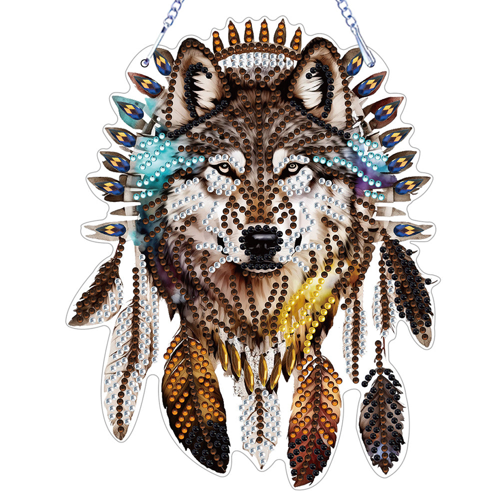 Special Shape DIY Diamond Painting Ornaments Wolf Head Full Drill Art Kit (#5)