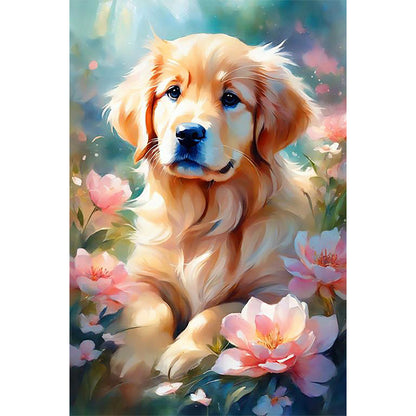 Dog Sitting Among Flowers - Full Round Drill Diamond Painting 40*60CM