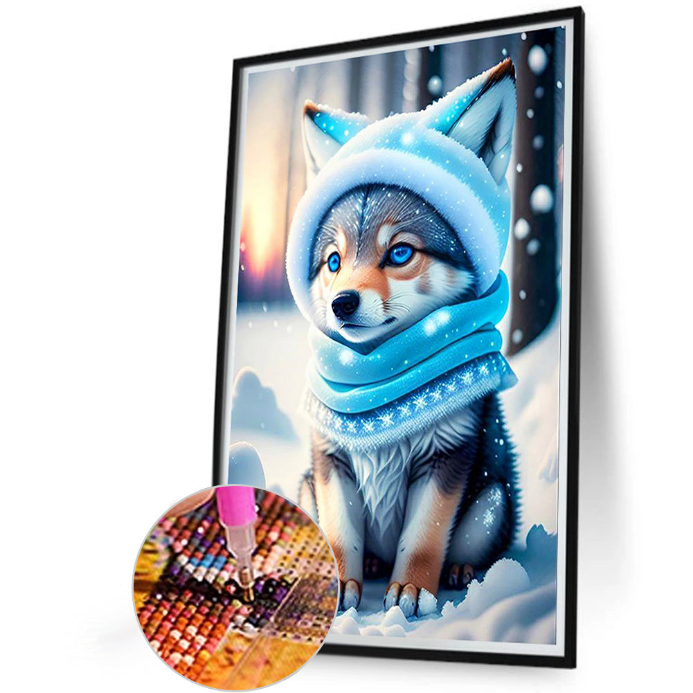 Wolf Under The Dancing Snowflakes - Full Round Drill Diamond Painting 40*60CM