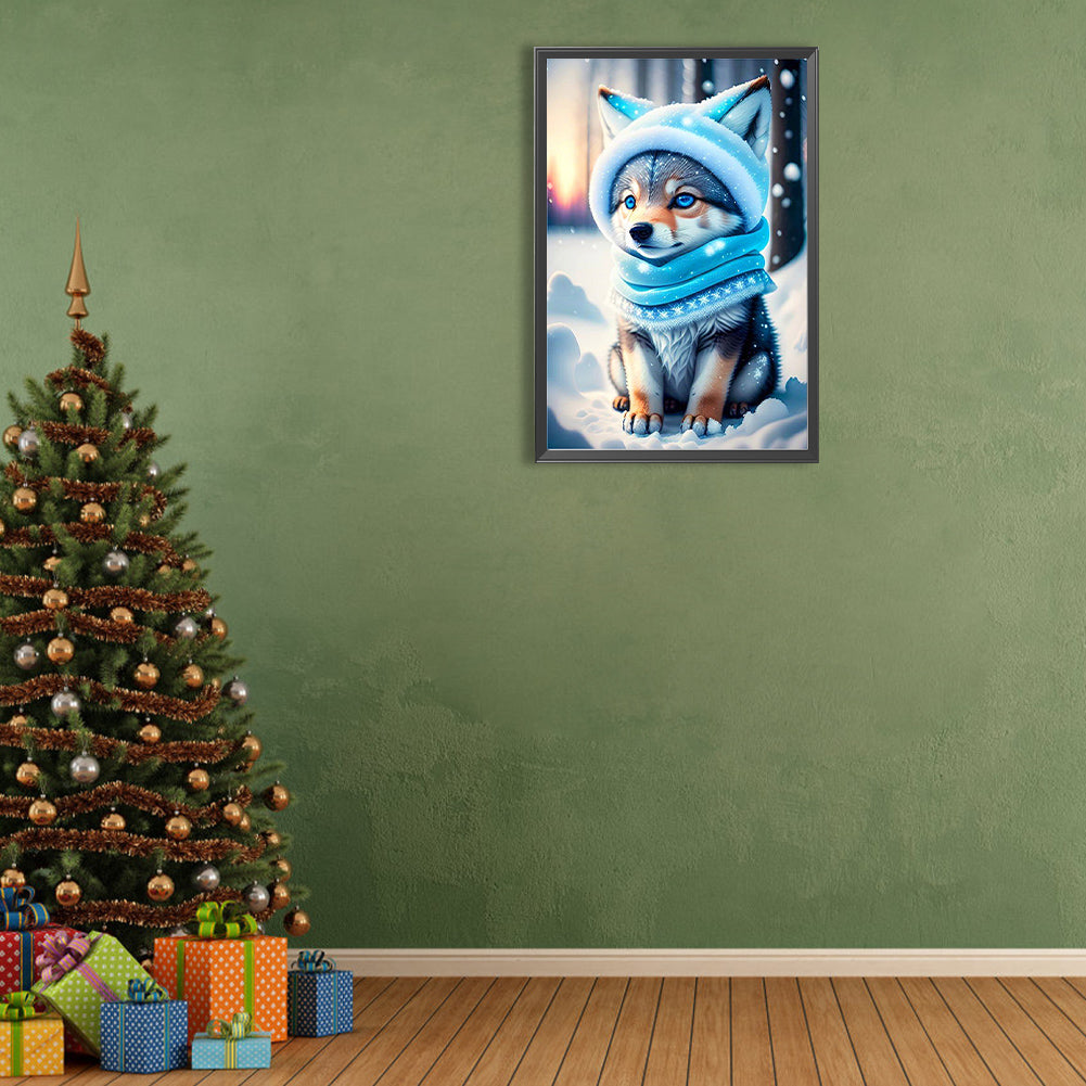 Wolf Under The Dancing Snowflakes - Full Round Drill Diamond Painting 40*60CM