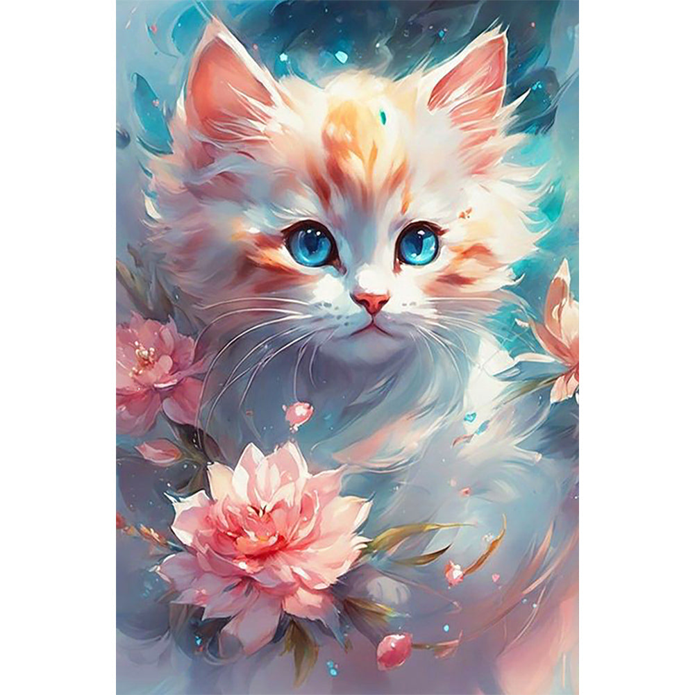 Kitten Under Flying Flowers - Full Round Drill Diamond Painting 40*60CM