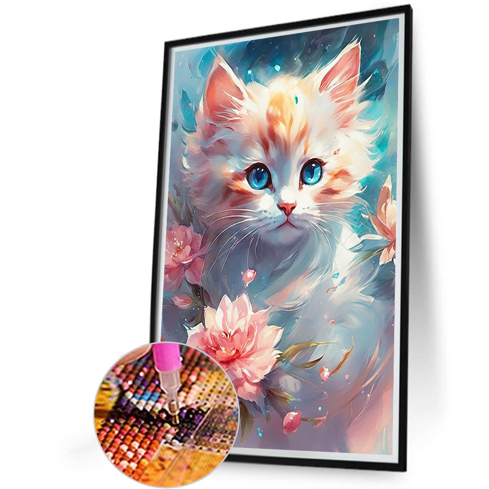 Kitten Under Flying Flowers - Full Round Drill Diamond Painting 40*60CM