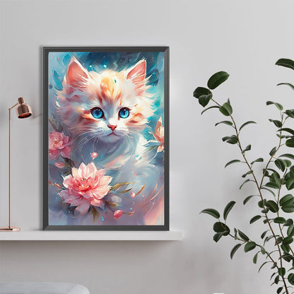 Kitten Under Flying Flowers - Full Round Drill Diamond Painting 40*60CM