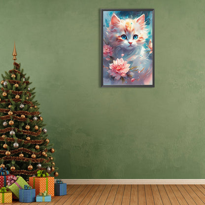 Kitten Under Flying Flowers - Full Round Drill Diamond Painting 40*60CM