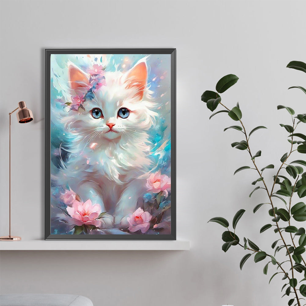 Kitten Standing On Flower Branch - Full Round Drill Diamond Painting 40*60CM