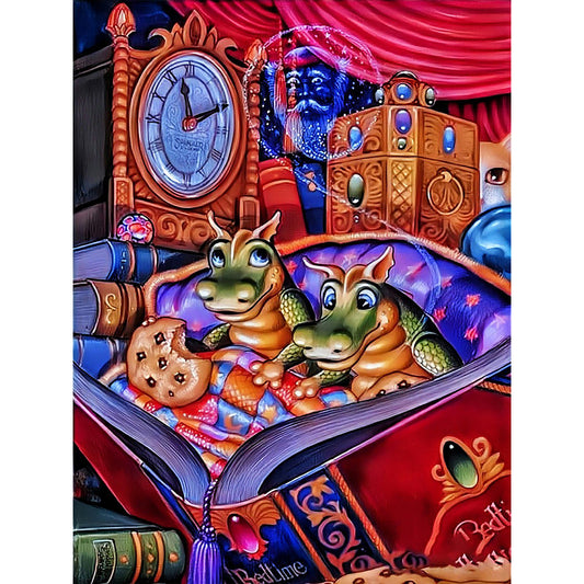 Bedtime Story Little Dinosaurs - Full Round Drill Diamond Painting 30*40CM
