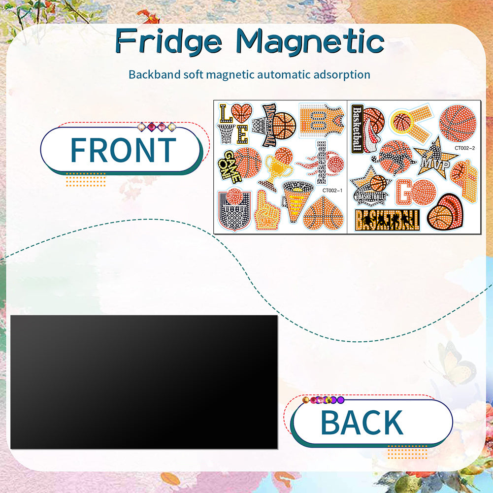 2 PCS Basketball Round Diamond Painting Magnet Refrigerator for Fridge Car Decor