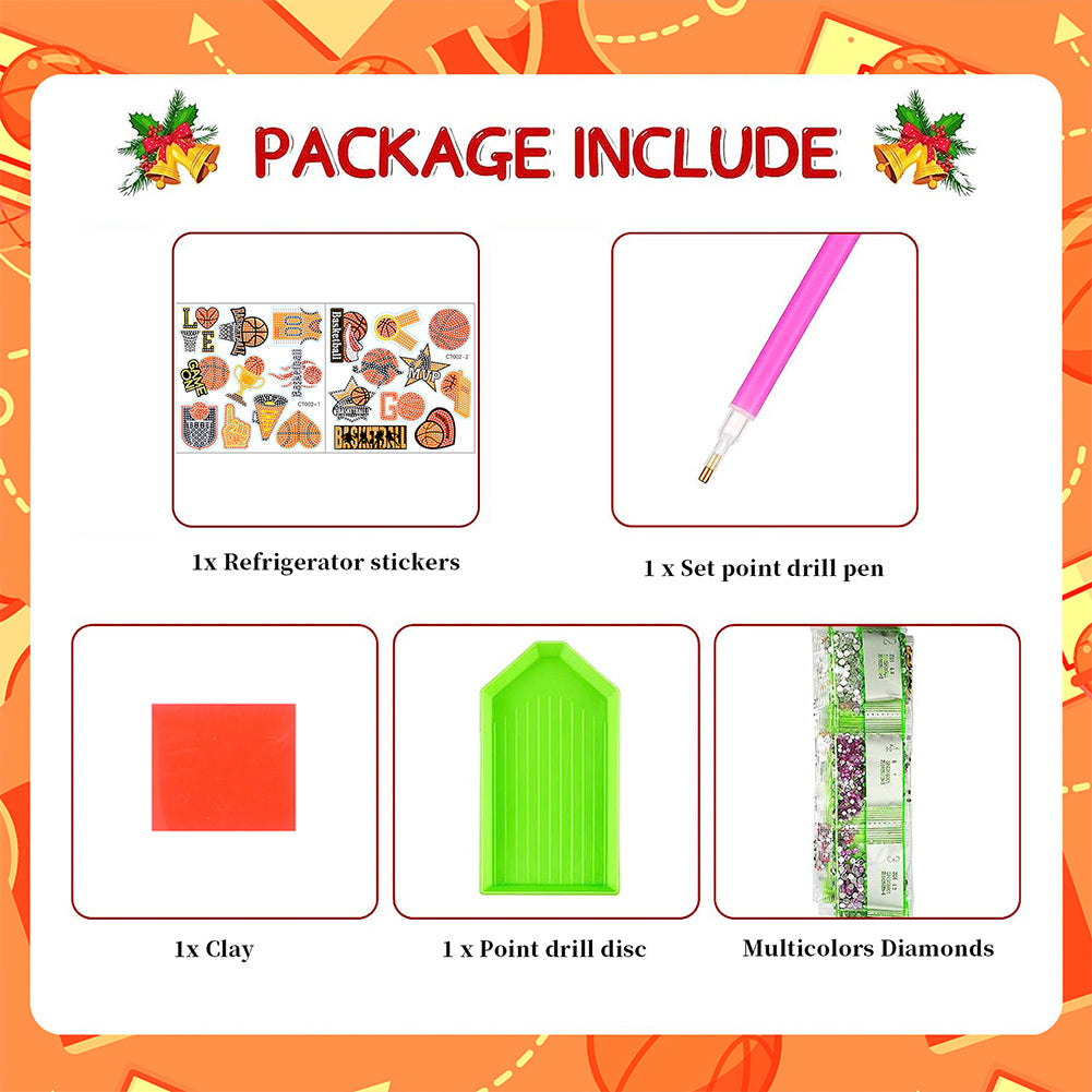 2 PCS Basketball Round Diamond Painting Magnet Refrigerator for Fridge Car Decor