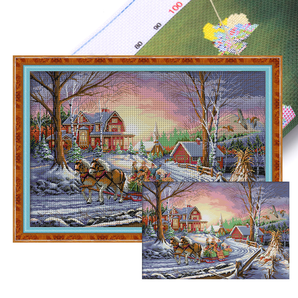 Traveling In Winter - 14CT Stamped Cross Stitch 60*41CM