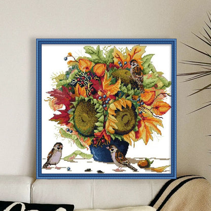 Sparrows And Flowers - 14CT Stamped Cross Stitch 38*37CM