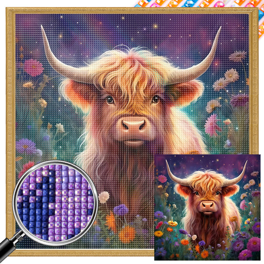 Flowers And Highland Cows - Full Square AB Drill Diamond Painting 30*30CM