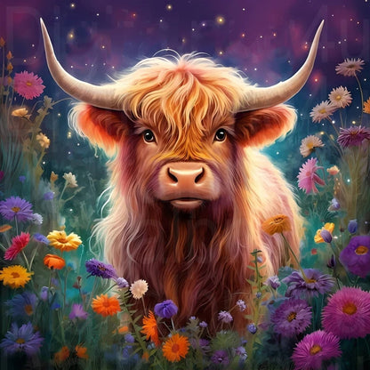 Flowers And Highland Cows - Full Square AB Drill Diamond Painting 30*30CM