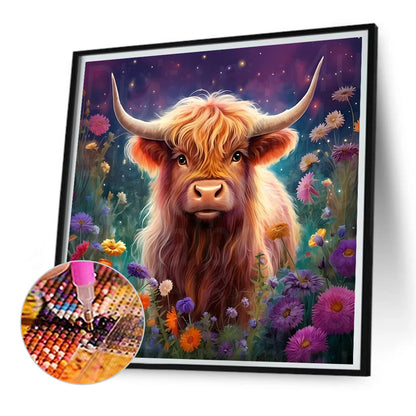 Flowers And Highland Cows - Full Square AB Drill Diamond Painting 30*30CM