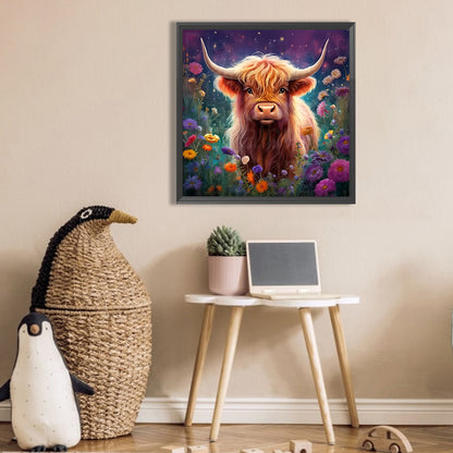 Flowers And Highland Cows - Full Square AB Drill Diamond Painting 30*30CM