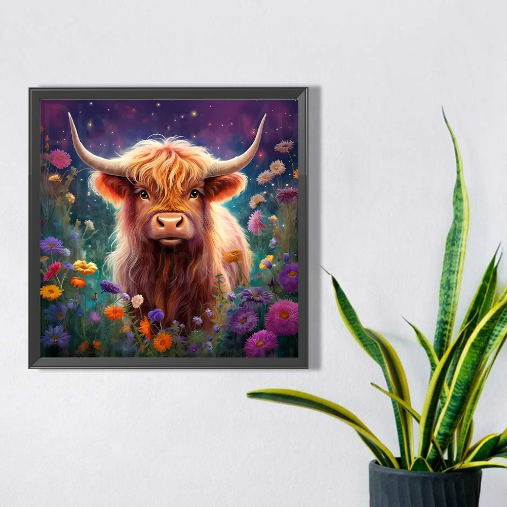 Flowers And Highland Cows - Full Square AB Drill Diamond Painting 30*30CM