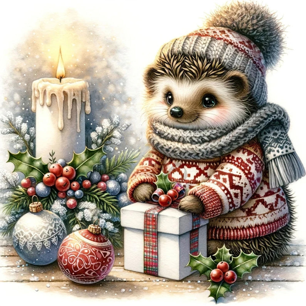Christmas Gift Hedgehog - Full Square AB Drill Diamond Painting 30*30CM