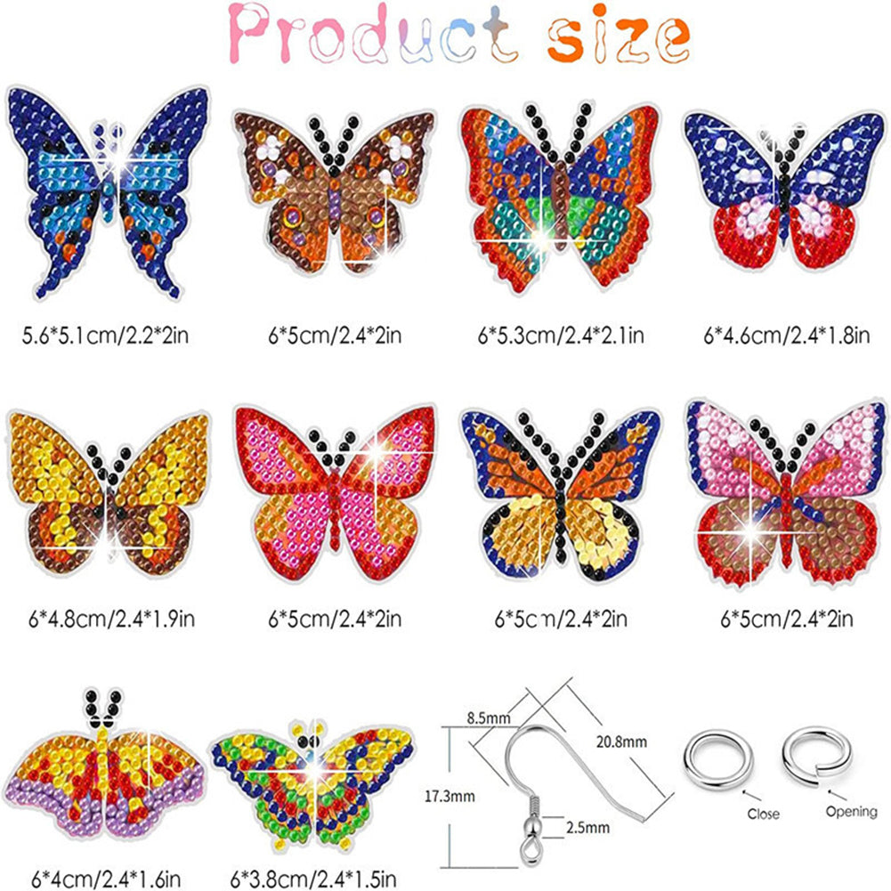 10 Pairs Double Sided Diamond Painting Earring Making Kit (Colourful Butterfly)