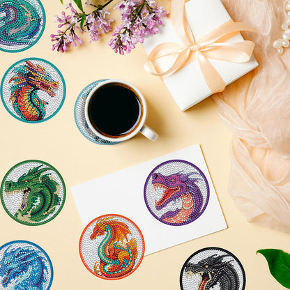 8PCS Acrylic Diamond Painting Coasters Kits with Holder for Beginner (Dragon)