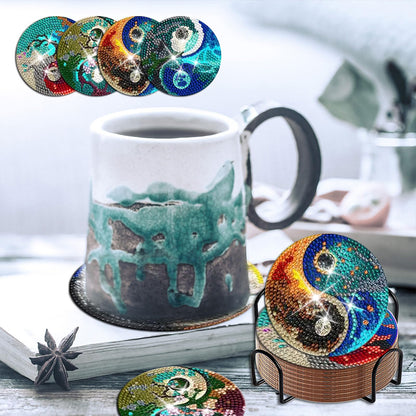 8PCS Acrylic Diamond Painting Coasters Kits with Holder (Yin-Yang Chart)