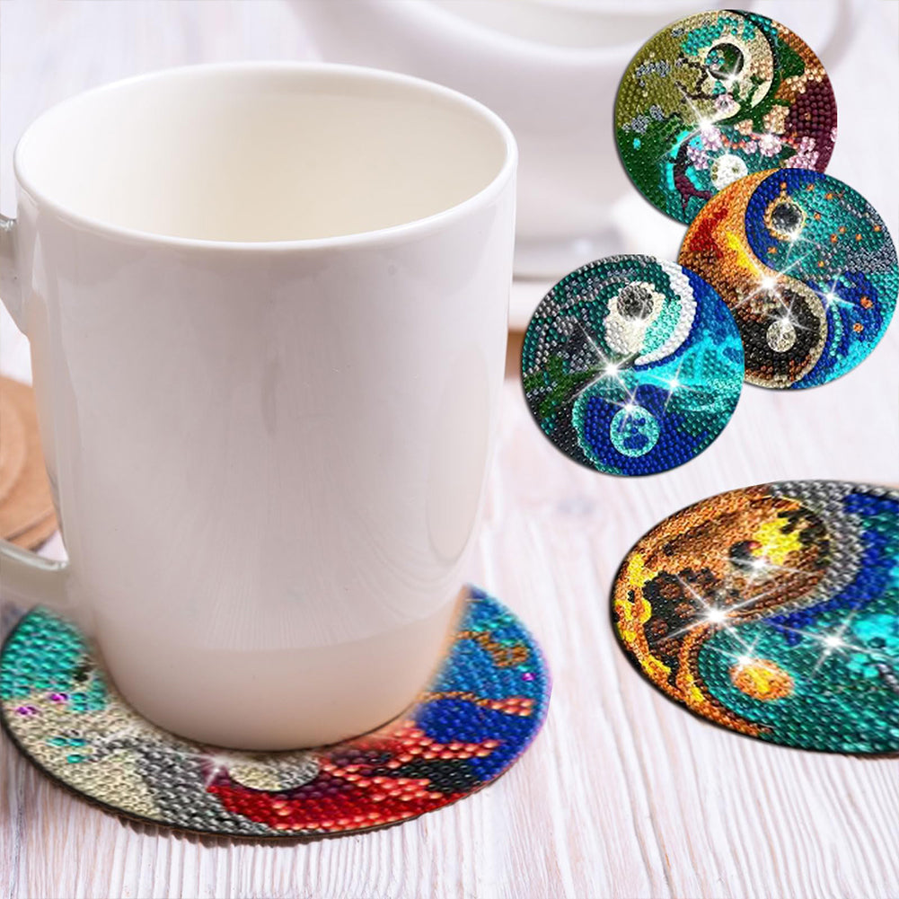 8PCS Acrylic Diamond Painting Coasters Kits with Holder (Yin-Yang Chart)