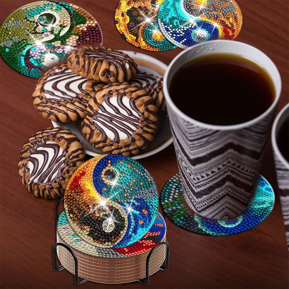 8PCS Acrylic Diamond Painting Coasters Kits with Holder (Yin-Yang Chart)