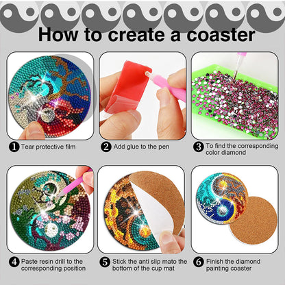 8PCS Acrylic Diamond Painting Coasters Kits with Holder (Yin-Yang Chart)