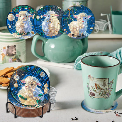 8PCS Acrylic Diamond Painting Coasters Kits with Holder for Beginner (Sheep)