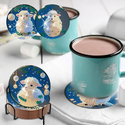 8PCS Acrylic Diamond Painting Coasters Kits with Holder for Beginner (Sheep)