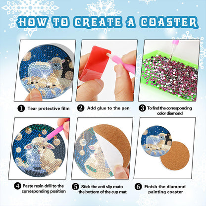 8PCS Acrylic Diamond Painting Coasters Kits with Holder for Beginner (Sheep)