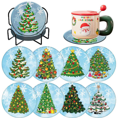 8PCS Acrylic Diamond Painting Coasters Kits with Holder (Christmas Tree)