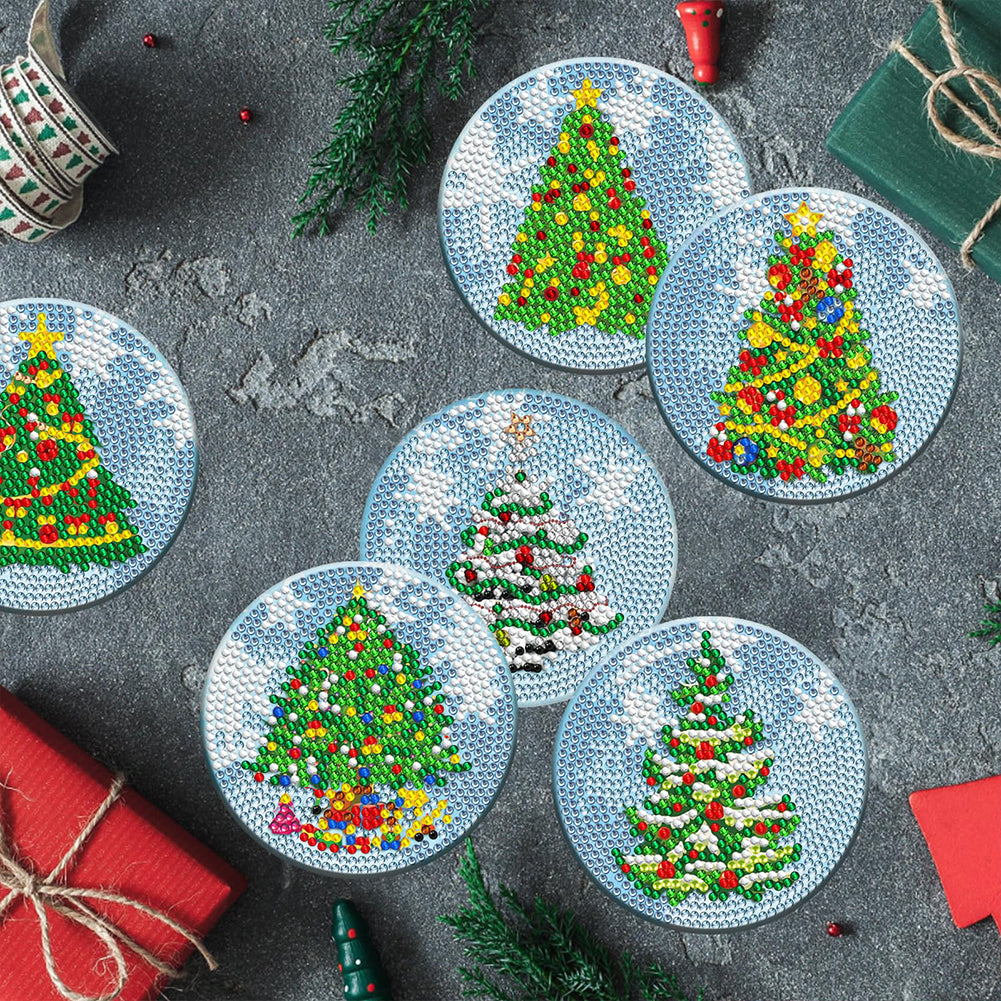 8PCS Acrylic Diamond Painting Coasters Kits with Holder (Christmas Tree)