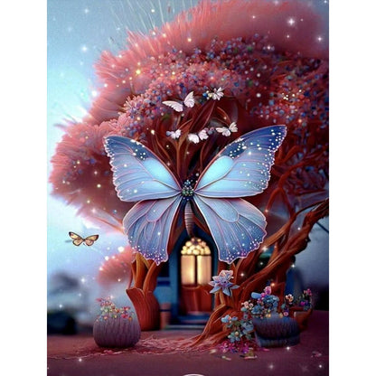 Butterfly Tree House - Full Round Drill Diamond Painting 30*40CM