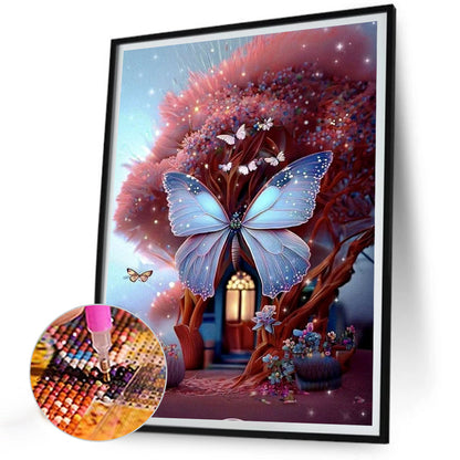 Butterfly Tree House - Full Round Drill Diamond Painting 30*40CM