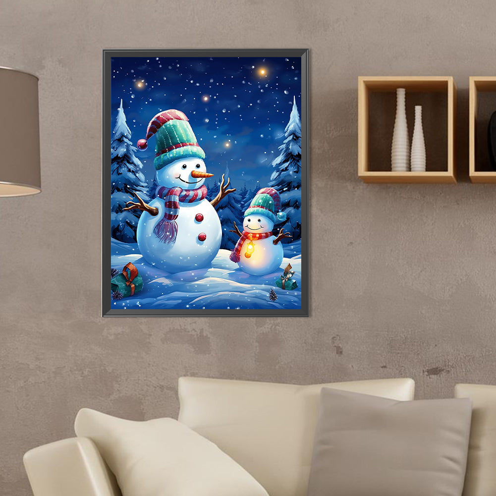 Snowman And Baby - Full Round Drill Diamond Painting 30*40CM