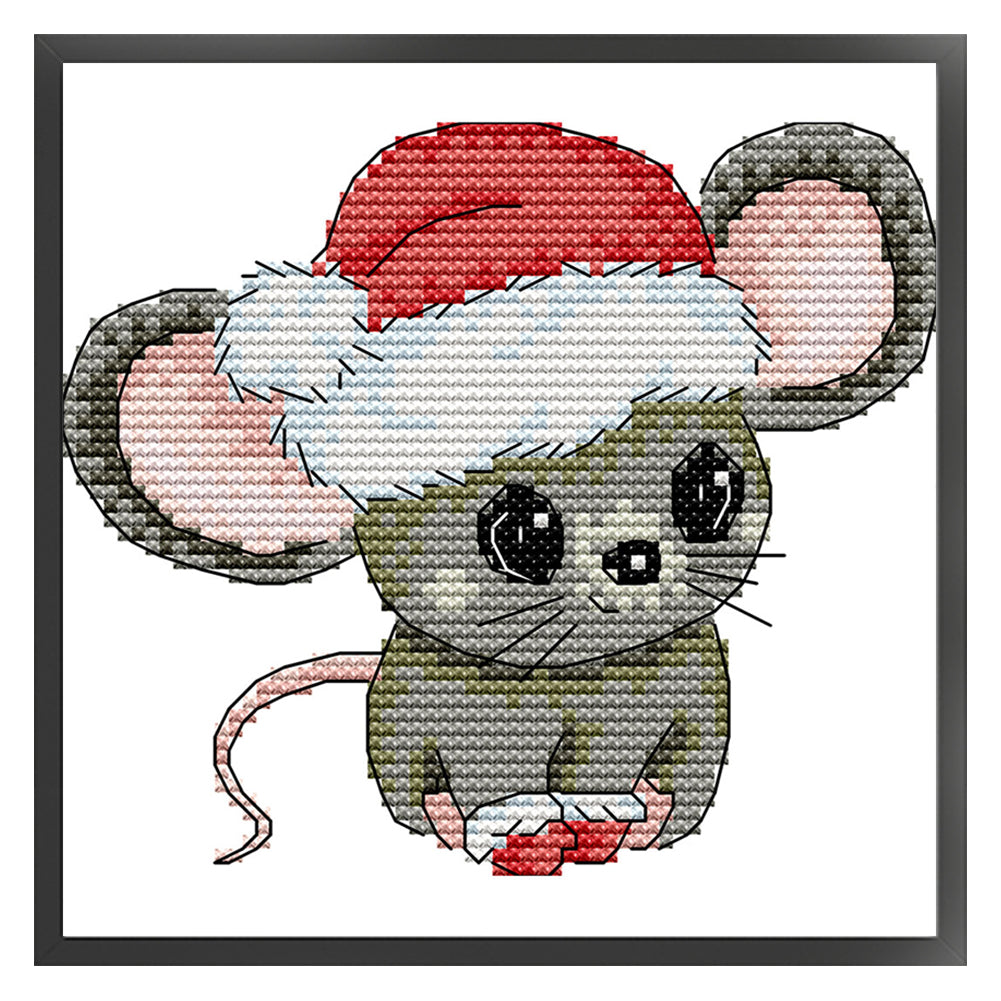 Little Mouse In Santa Hat - 16CT Stamped Cross Stitch 14*13CM