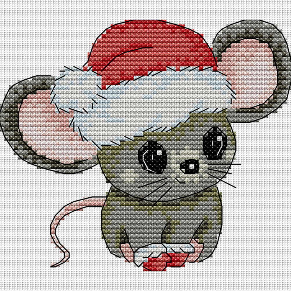 Little Mouse In Santa Hat - 16CT Stamped Cross Stitch 14*13CM