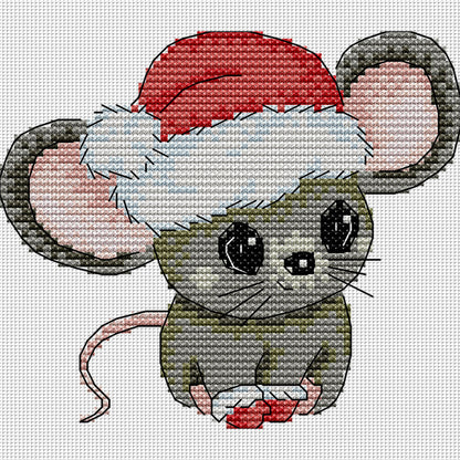 Little Mouse In Santa Hat - 16CT Stamped Cross Stitch 14*13CM