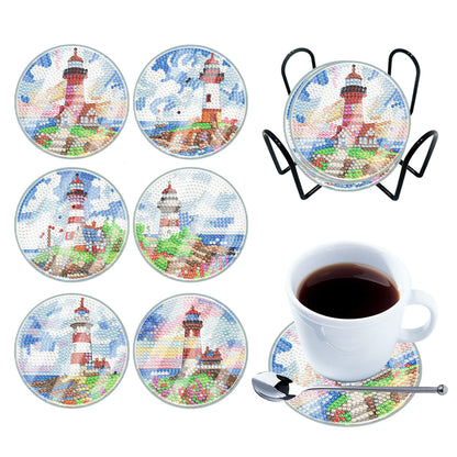 6PCS Washable Acrylic Special Shape Diamond Painting Art Coaster Kit with Holder