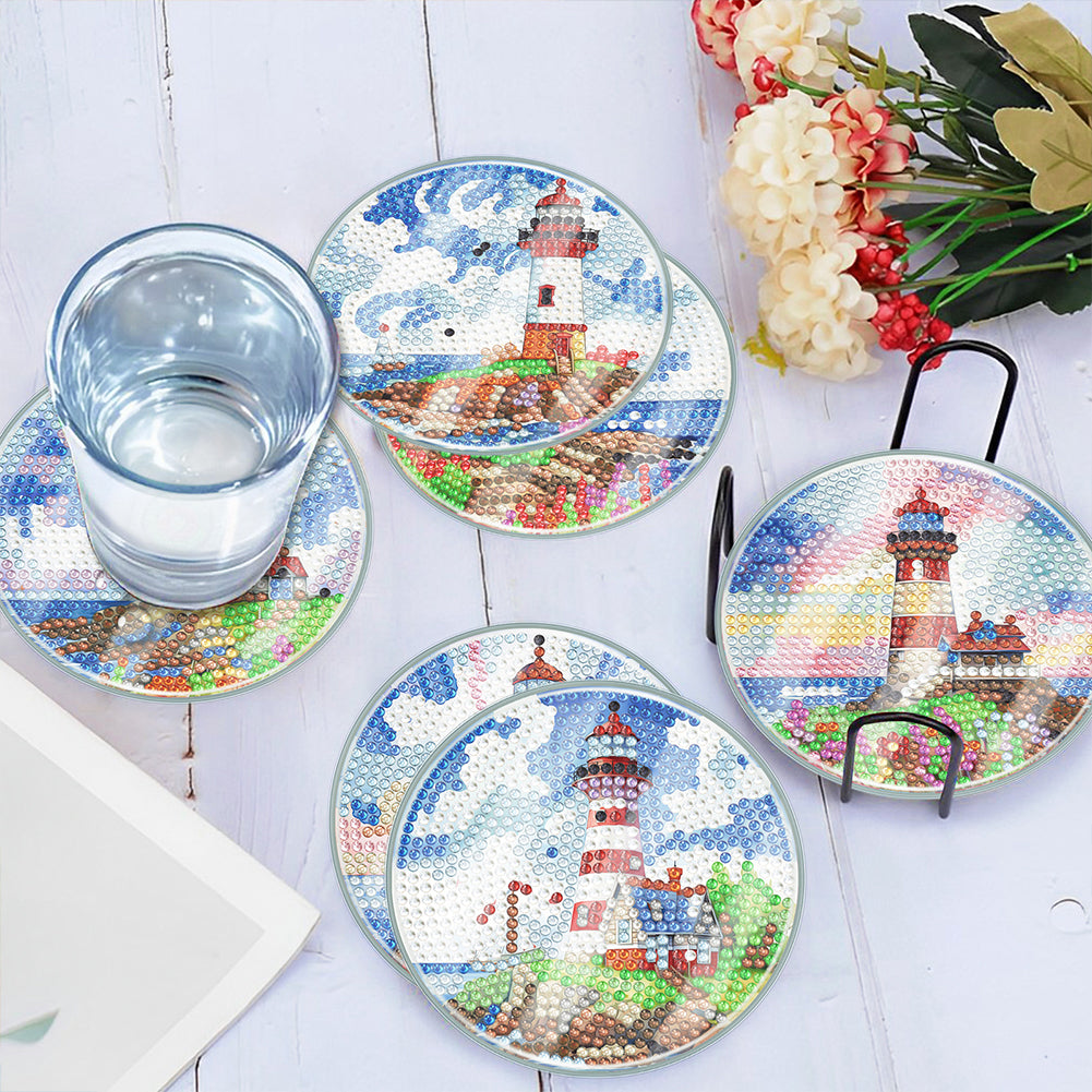 6PCS Washable Acrylic Special Shape Diamond Painting Art Coaster Kit with Holder