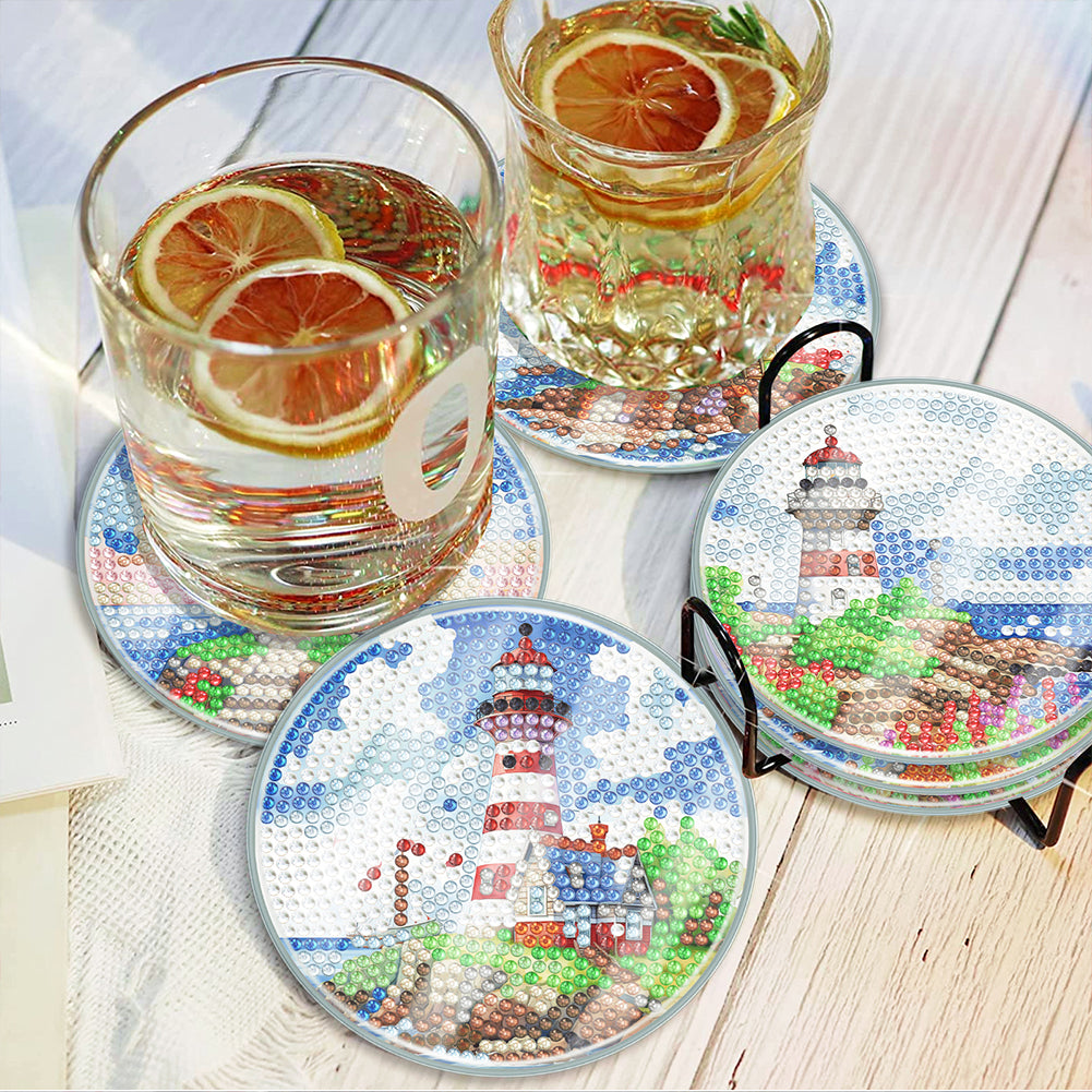 6PCS Washable Acrylic Special Shape Diamond Painting Art Coaster Kit with Holder