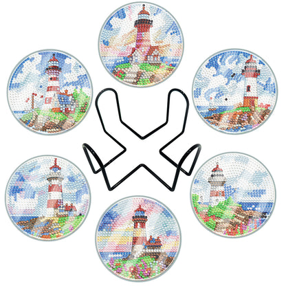 6PCS Washable Acrylic Special Shape Diamond Painting Art Coaster Kit with Holder