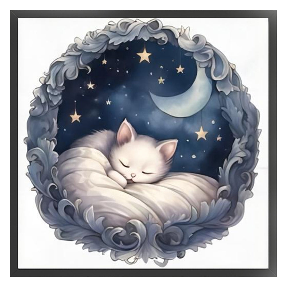 White Cat On The Moon - 11CT Stamped Cross Stitch 50*50CM