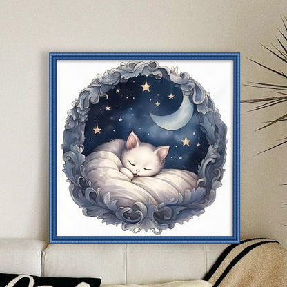 White Cat On The Moon - 11CT Stamped Cross Stitch 50*50CM