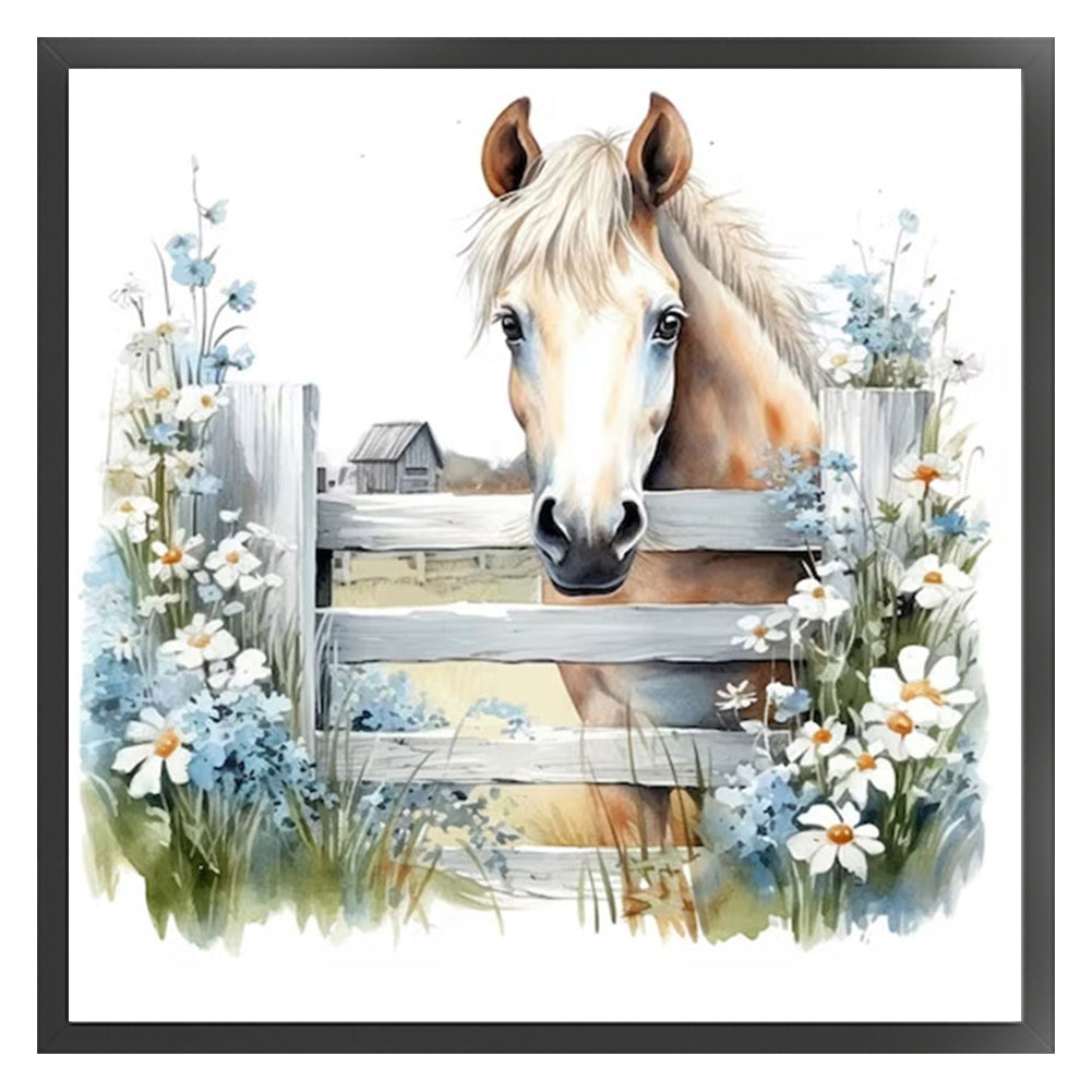 Flowers And Horses - 11CT Stamped Cross Stitch 50*50CM