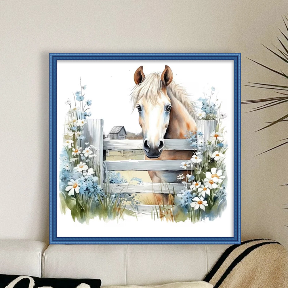 Flowers And Horses - 11CT Stamped Cross Stitch 50*50CM